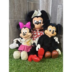 Vintage 1981 Disney Mickey & Minnie Mouse‎ Plush Dolls Vinyl Face Lot of 3
